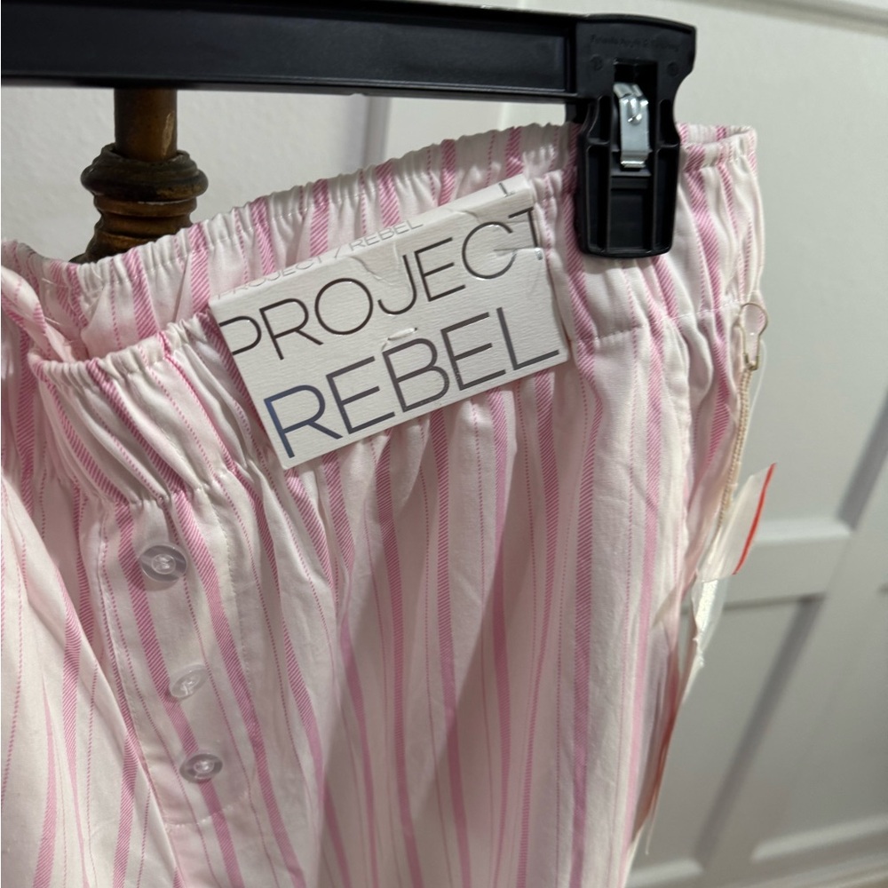NWT Project Rebel Stripe Pajama Pants Cotton Women’s Size Large Pink White - Picture 2 of 5
